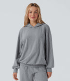 Hooded Long Sleeve Oversized Cable Knit Casual Sweatshirt — Weathervane — view 1