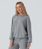 Hooded Long Sleeve Oversized Cable Knit Casual Sweatshirt — Weathervane — view 3