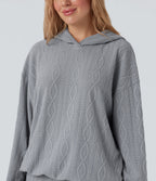 Hooded Long Sleeve Oversized Cable Knit Casual Sweatshirt — Weathervane — view 4