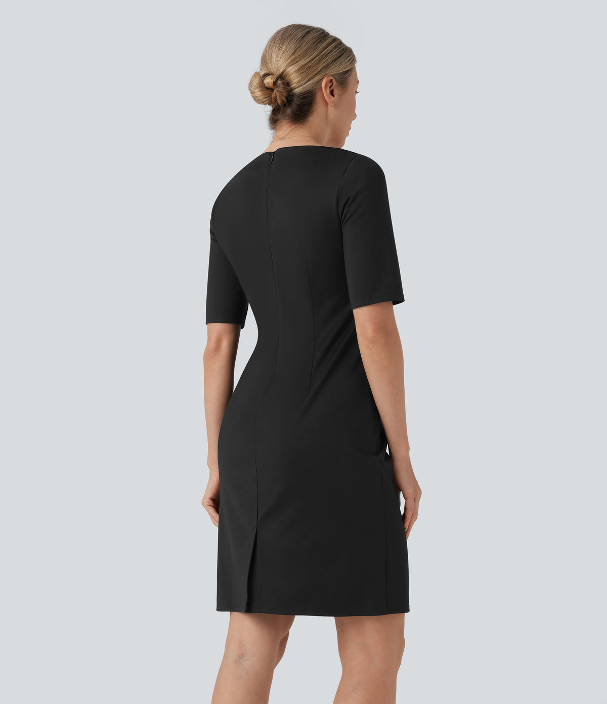 Square Neck Half Sleeve Slim Pencil Work Dress — Black — view 2