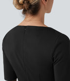 Square Neck Half Sleeve Slim Pencil Work Dress — Black — view 5