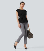 Wrinkle Recovery Boat Neck Sleeveless Tie Back Work Blouse — Black — view 6