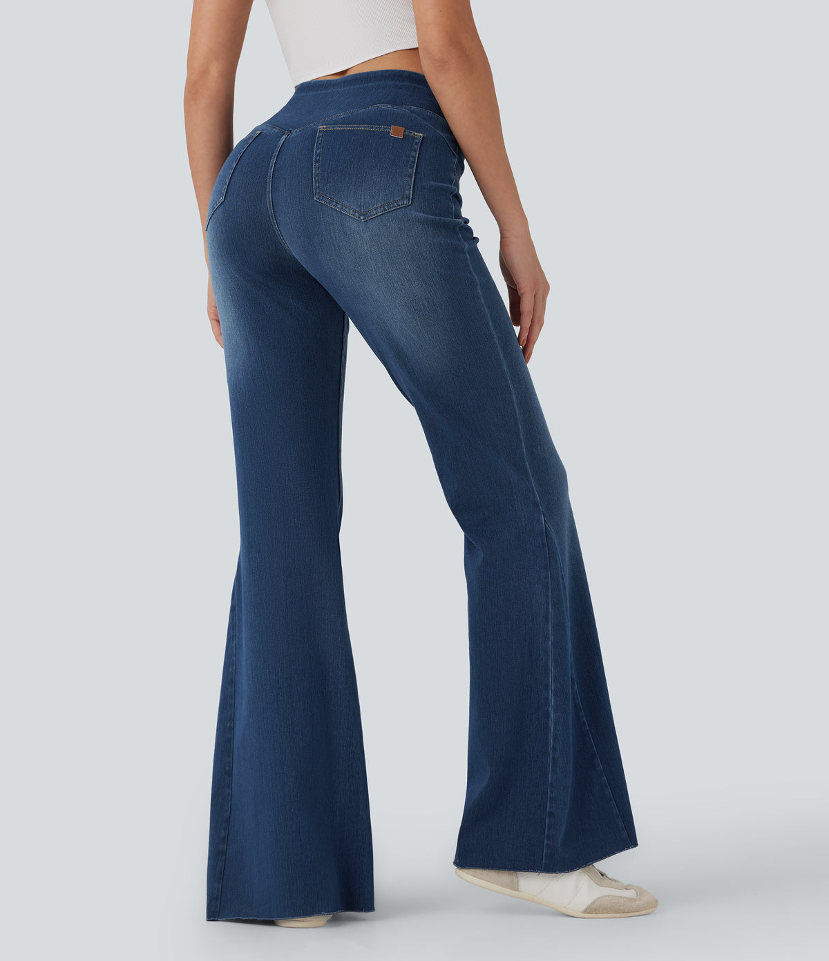 Mid Rise Casual Flared Jeans with Pockets — Estate Blue Denim — view 2