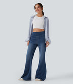 Mid Rise Casual Flared Jeans with Pockets — Estate Blue Denim — view 7
