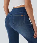 Mid Rise Casual Flared Jeans with Pockets — Estate Blue Denim — view 5