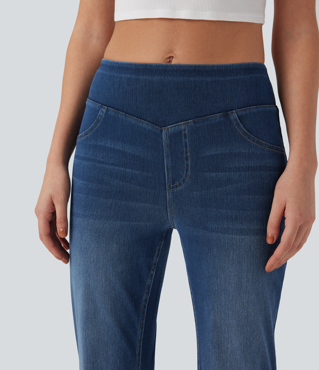 Mid Rise Casual Flared Jeans with Pockets — Estate Blue Denim — view 4