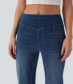 Mid Rise Casual Flared Jeans with Pockets — Estate Blue Denim — view 4