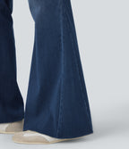 Mid Rise Casual Flared Jeans with Pockets — Estate Blue Denim — view 6