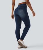 High Waisted Casual Skinny Jeans with Pockets — Pageant Blue Denim — view 2