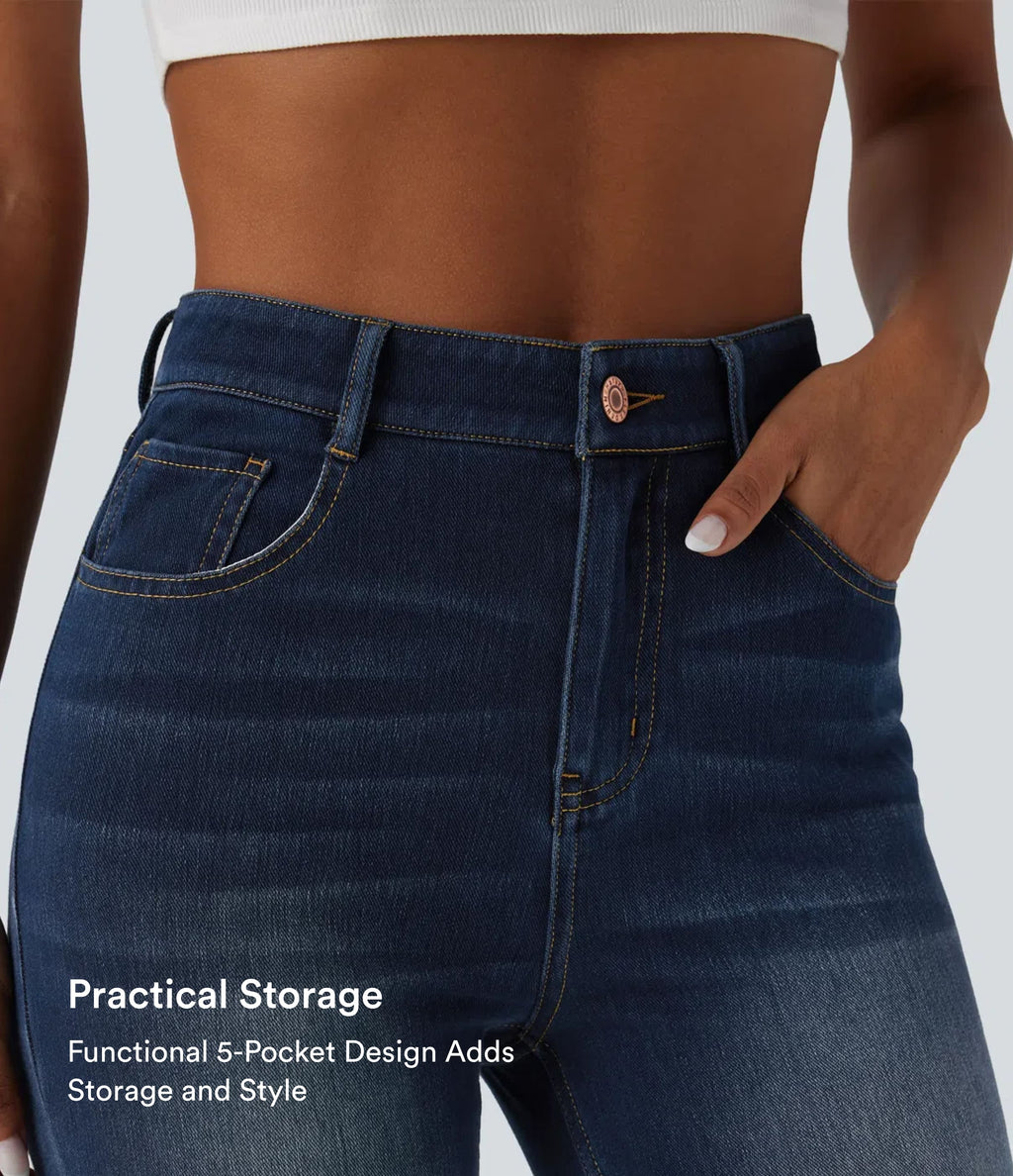 High Waisted Casual Skinny Jeans with Pockets — Pageant Blue Denim — view 6