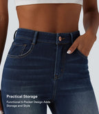 High Waisted Casual Skinny Jeans with Pockets — Pageant Blue Denim — view 6