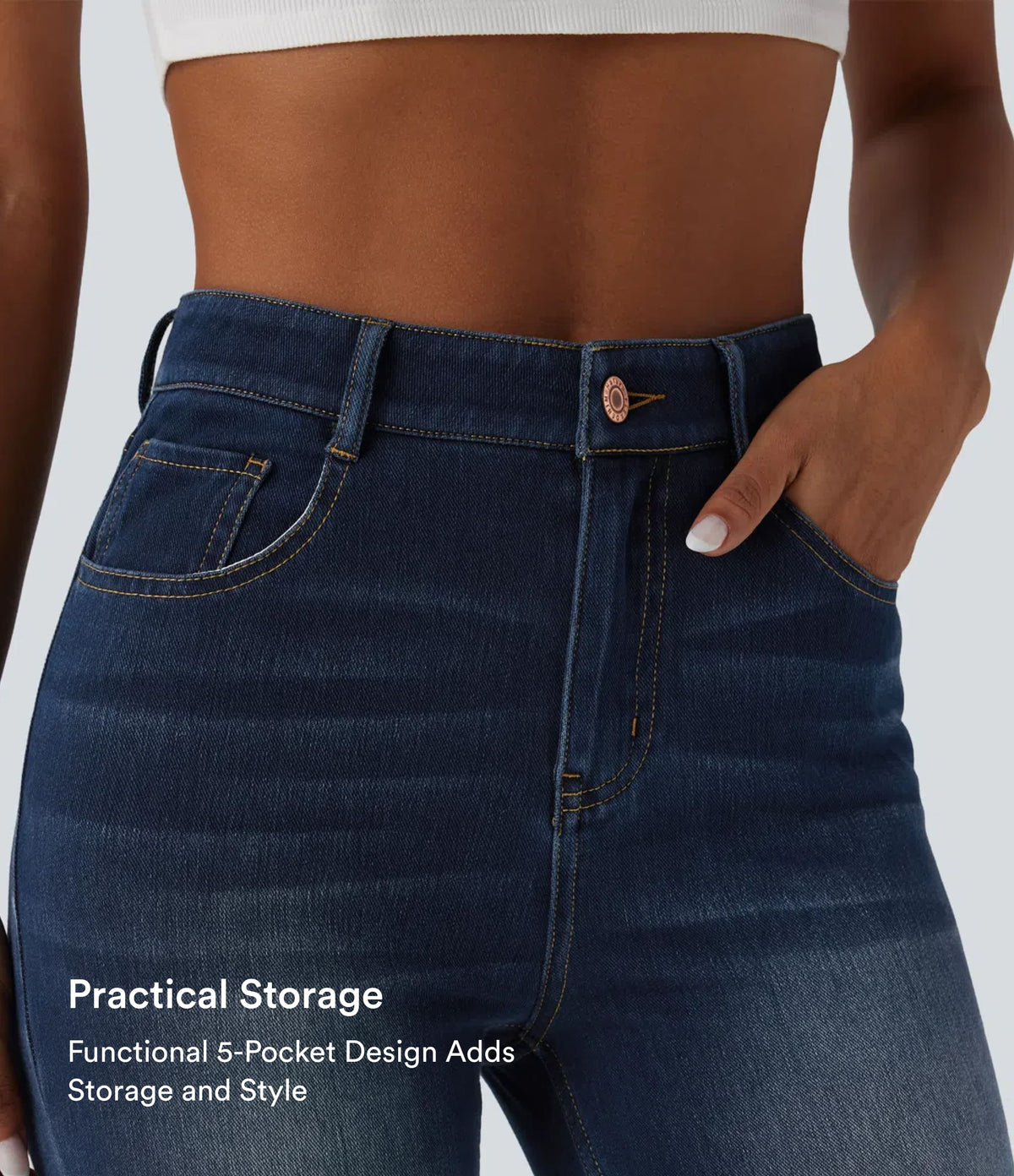 High Waisted Casual Skinny Jeans with Pockets — Pageant Blue Denim — view 6