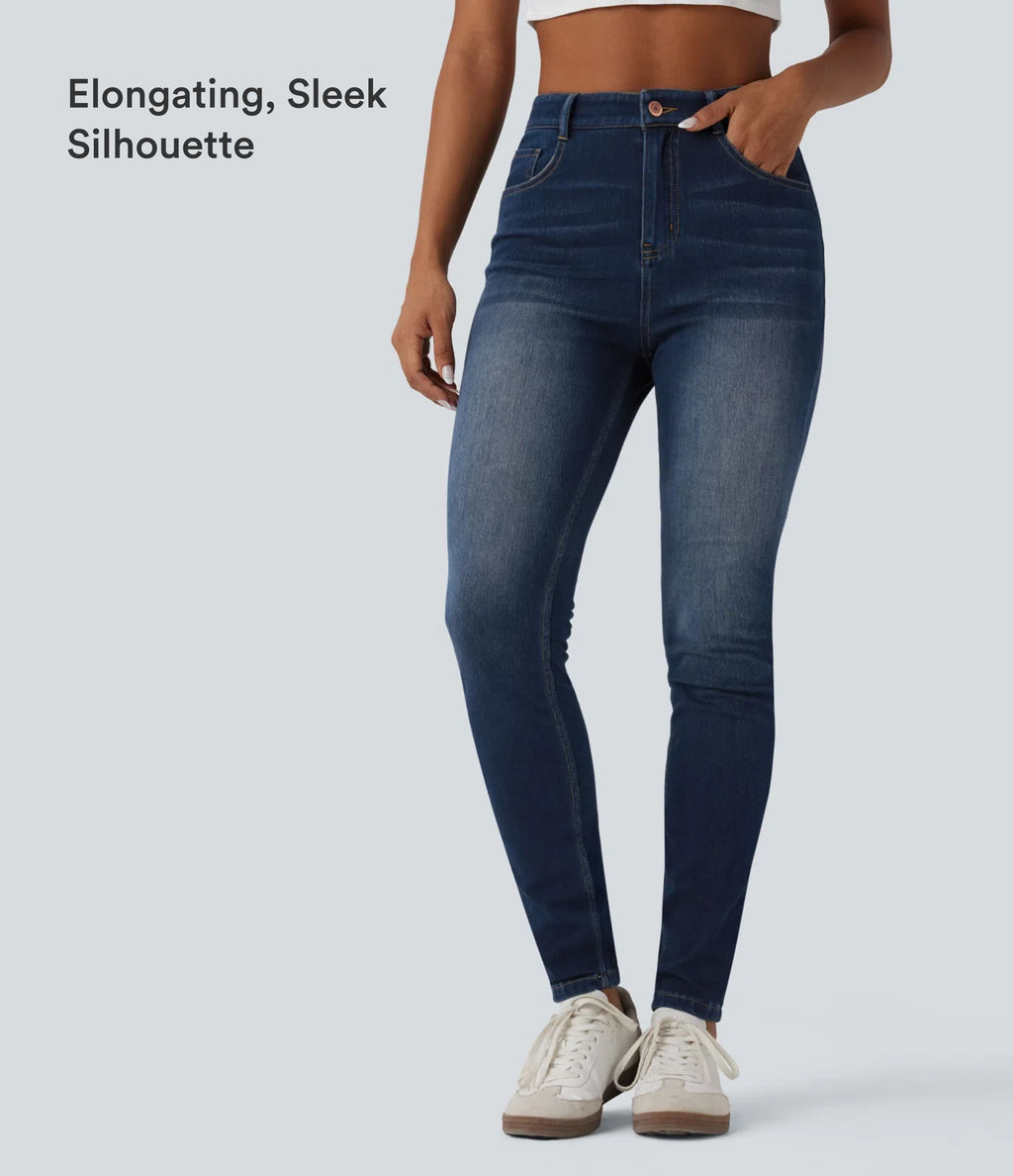 High Waisted Casual Skinny Jeans with Pockets — Pageant Blue Denim — view 7