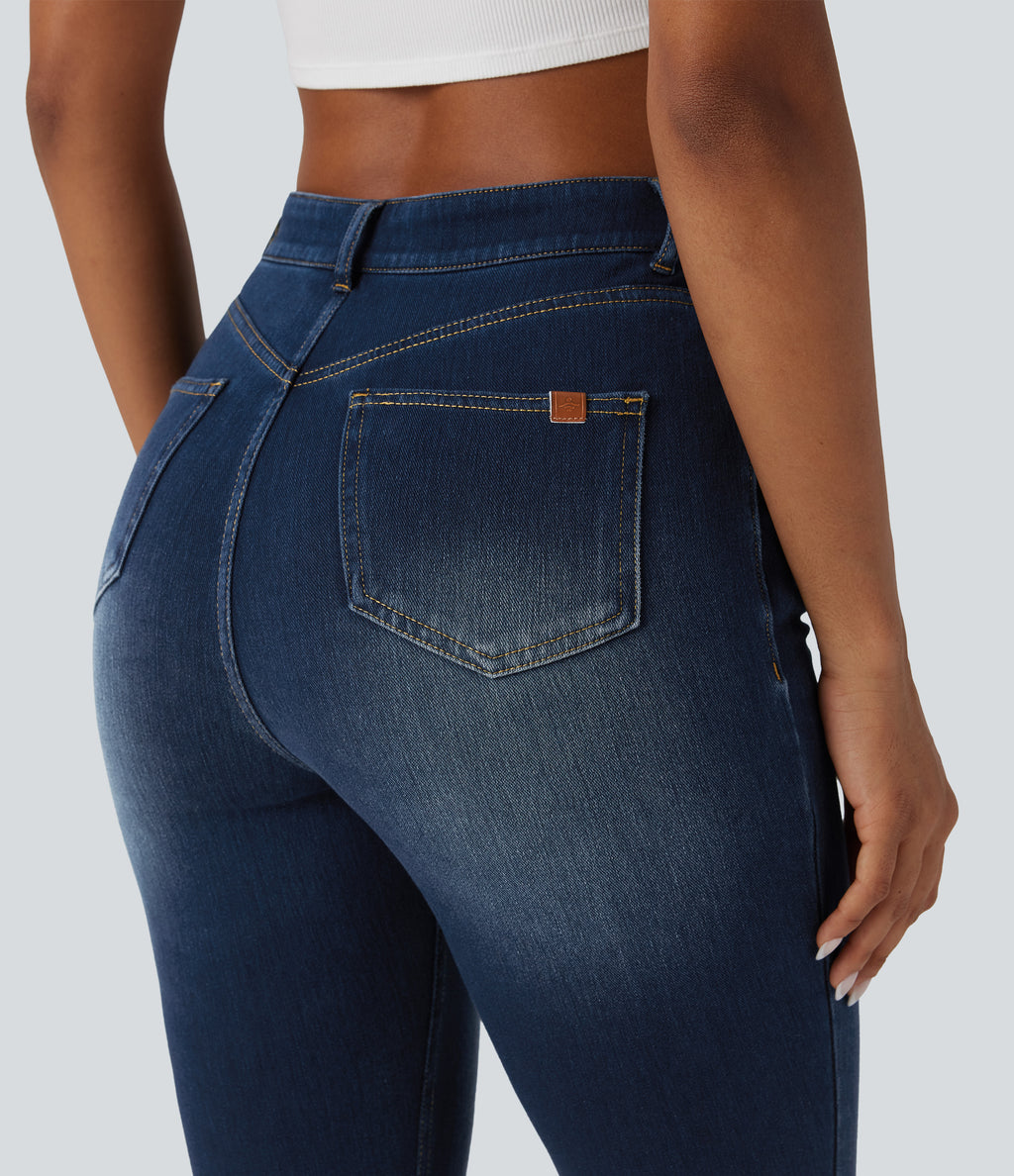 High Waisted Casual Skinny Jeans with Pockets — Pageant Blue Denim — view 8