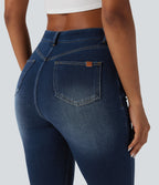 High Waisted Casual Skinny Jeans with Pockets — Pageant Blue Denim — view 8