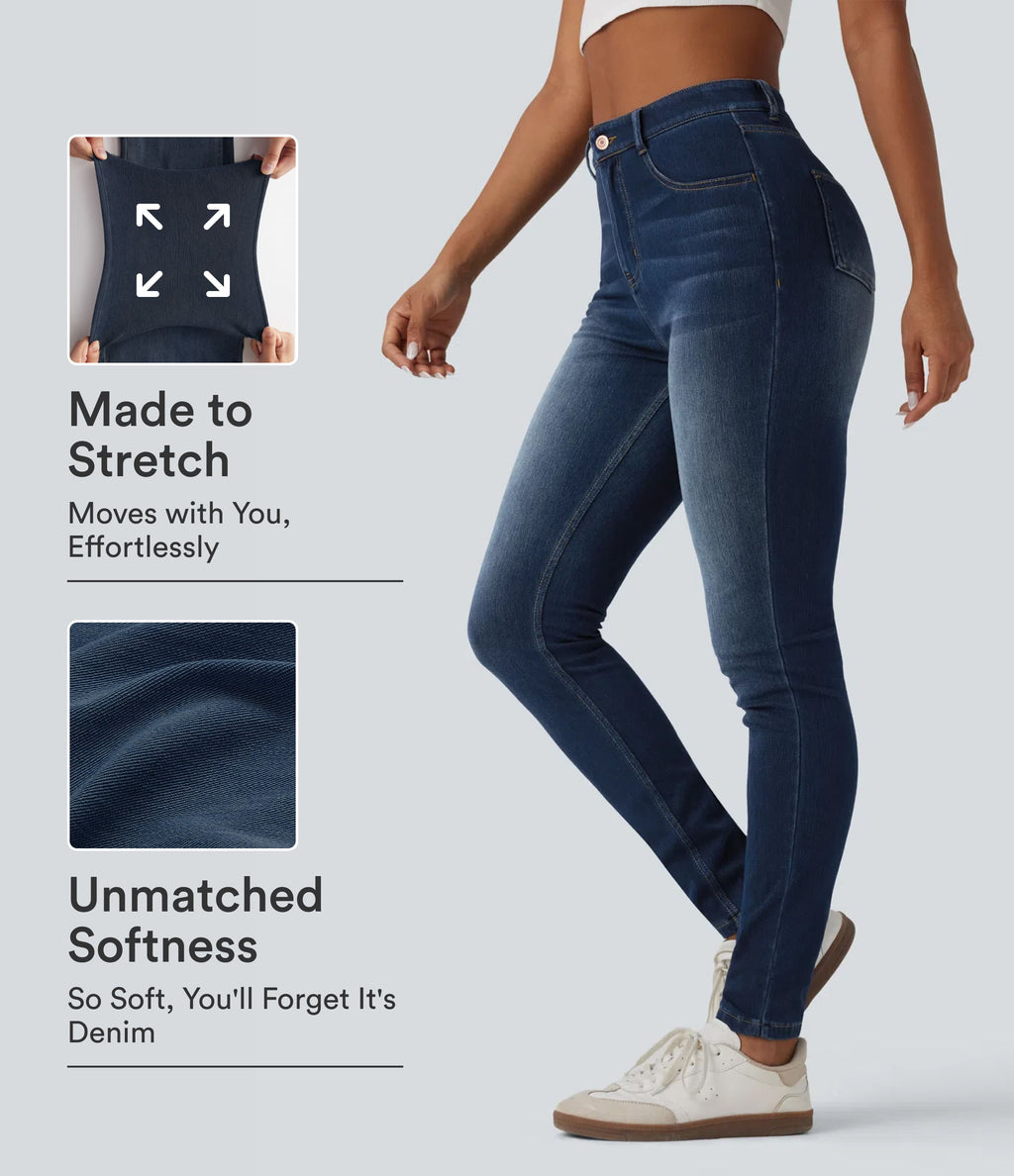 High Waisted Casual Skinny Jeans with Pockets — Pageant Blue Denim — view 1