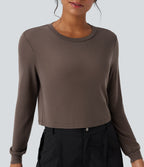 Round Neck Long Sleeve Casual Wool-Blend Top — Coffee Quartz — view 4