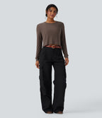 Round Neck Long Sleeve Casual Wool-Blend Top — Coffee Quartz — view 5