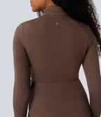 SpacerTek Stand Collar Reglan Long Sleeve Thumb Holes Workout Jacket — Cocoa Brown — view 6