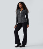Leopard Print Stand Collar Long Sleeve Thumb Hole Casual Jacket with Pockets — Shadow Leopard — view 7