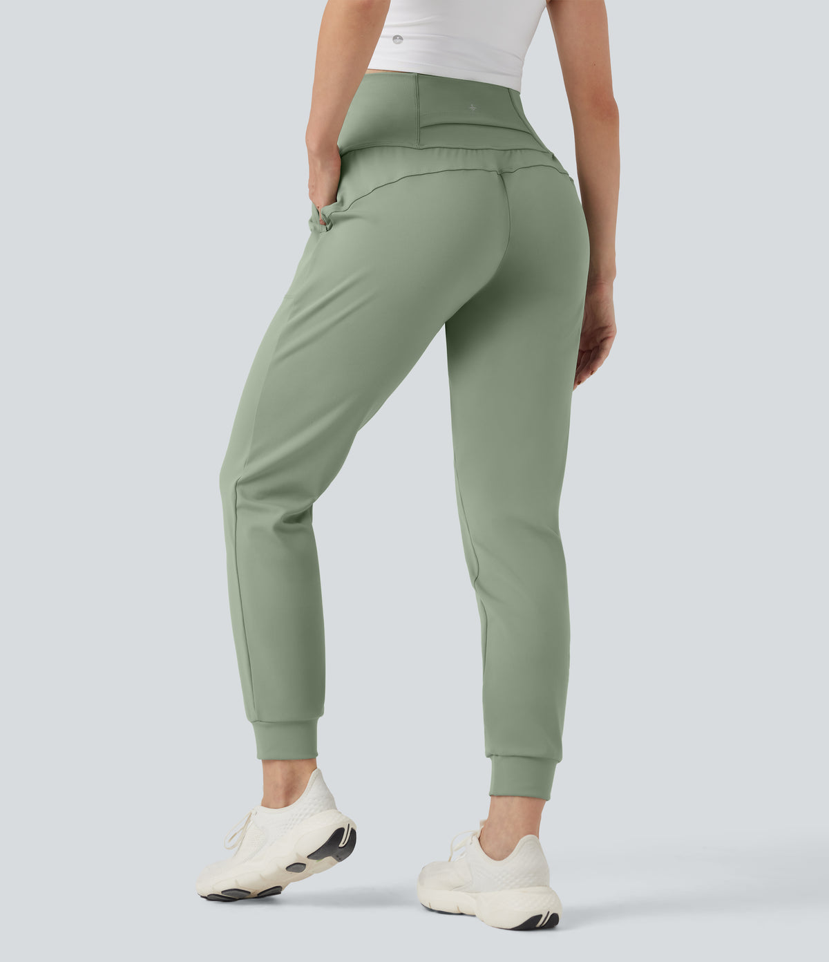 Mid Rise Tummy Control Running Joggers with Pockets — Asparagus — view 2