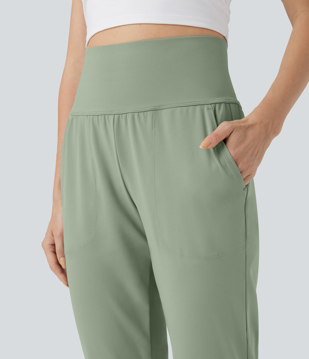 Mid Rise Tummy Control Running Joggers with Pockets — Asparagus — view 5