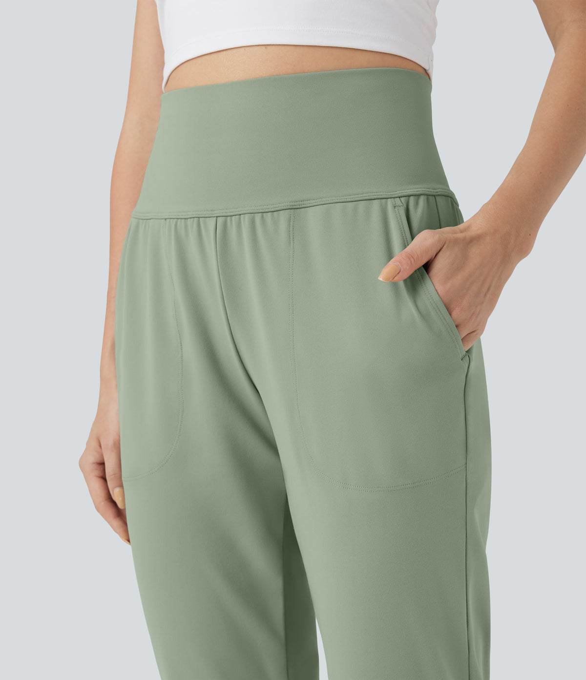 Mid Rise Tummy Control Running Joggers with Pockets — Asparagus — view 5