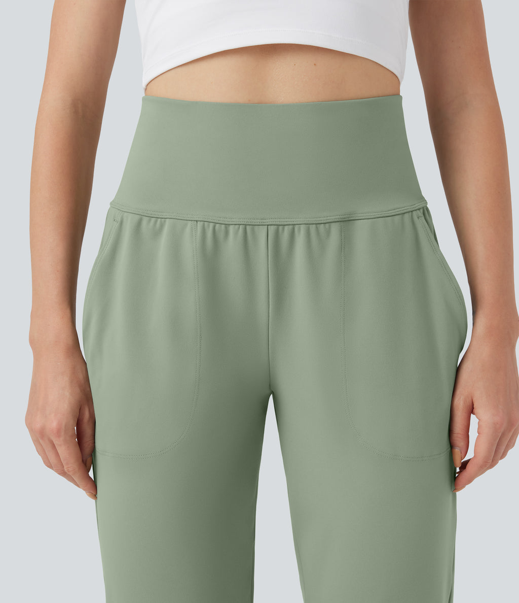 Mid Rise Tummy Control Running Joggers with Pockets — Asparagus — view 4