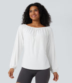 One Shoulder Long Sleeve Yoga Sports Top — White — view 2