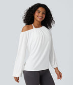 One Shoulder Long Sleeve Yoga Sports Top — White — view 6
