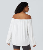 One Shoulder Long Sleeve Yoga Sports Top — White — view 8