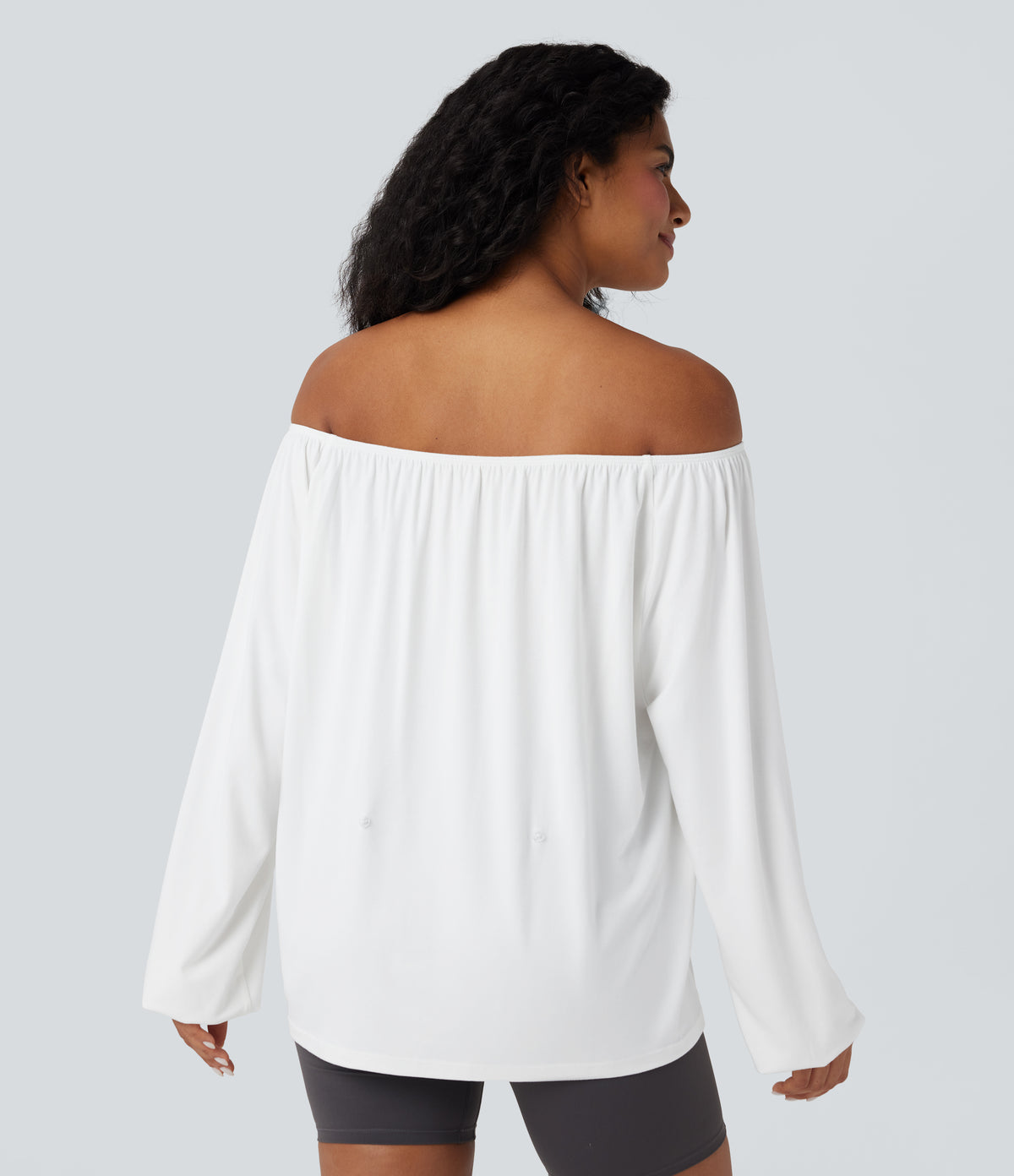 One Shoulder Long Sleeve Yoga Sports Top — White — view 8