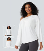 One Shoulder Long Sleeve Yoga Sports Top — White — view 1