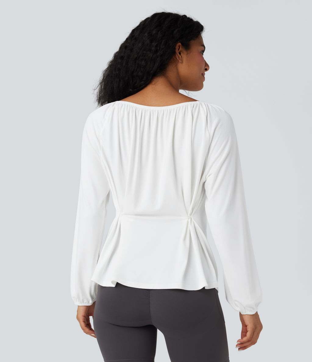 One Shoulder Long Sleeve Yoga Sports Top — White — view 4