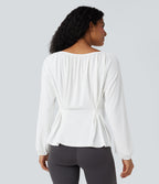 One Shoulder Long Sleeve Yoga Sports Top — White — view 4