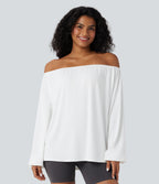 One Shoulder Long Sleeve Yoga Sports Top — White — view 7