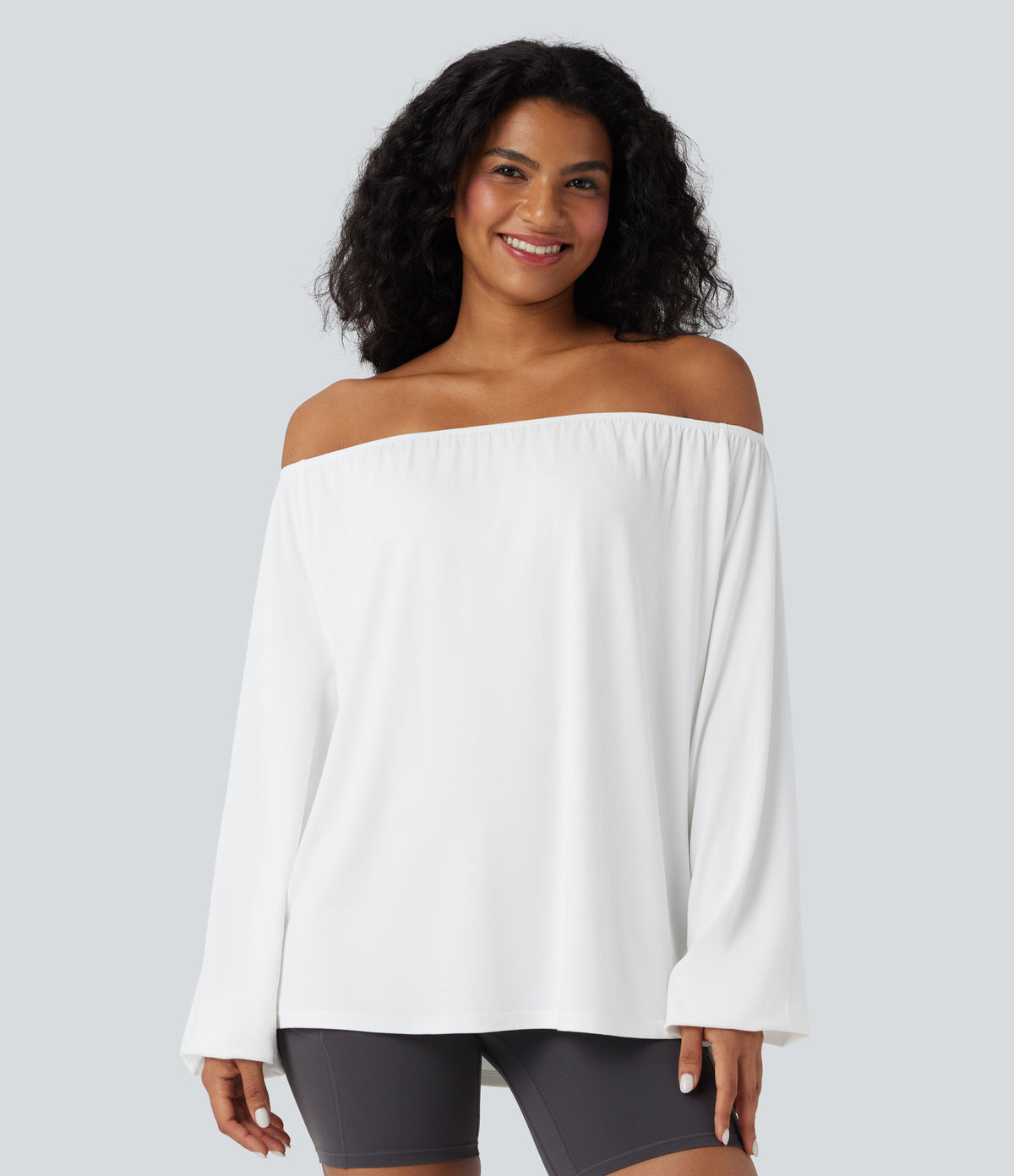 One Shoulder Long Sleeve Yoga Sports Top — White — view 7