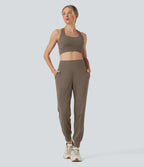High Waisted Tummy Control Yoga Joggers with Pockets — Dawn Brown — view 6