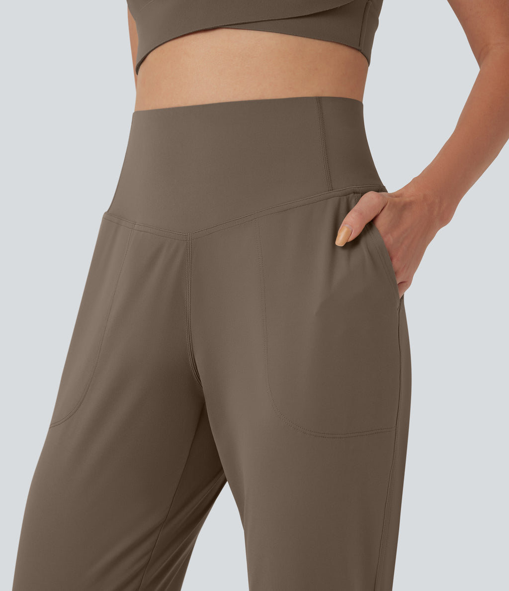 High Waisted Tummy Control Yoga Joggers with Pockets — Dawn Brown — view 5