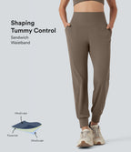 High Waisted Tummy Control Yoga Joggers with Pockets — Dawn Brown — view 1