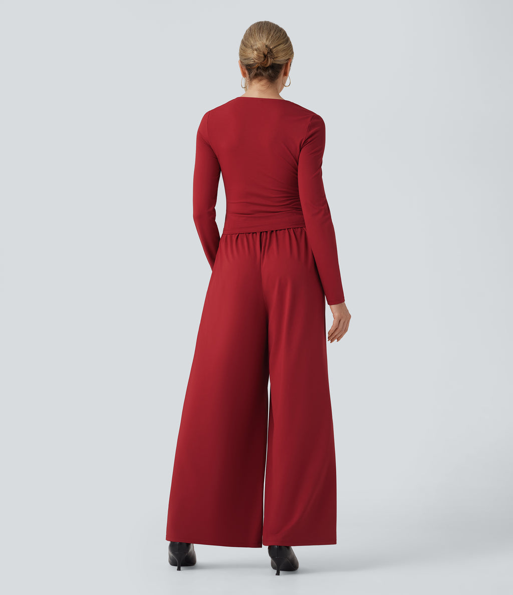 Sweetheart Neck Long Sleeve Ruched Casual Jumpsuit with Pockets-Edition — Emboldened — view 2