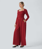 Sweetheart Neck Long Sleeve Ruched Casual Jumpsuit with Pockets-Edition — Emboldened — view 3