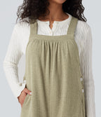 Ribbed Square Neck Fleece Casual Dungarees with Pockets — Gray Green — view 4