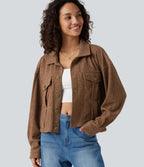 Long Sleeve Knit Waffle Casual Jacket with Pockets — Toffee — view 3