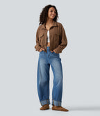 Long Sleeve Knit Waffle Casual Jacket with Pockets — Toffee — view 6