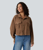 Long Sleeve Knit Waffle Casual Jacket with Pockets — Toffee — view 4