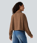 Long Sleeve Knit Waffle Casual Jacket with Pockets — Toffee — view 2
