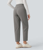 High Waisted 7/8 Work Tapered Trousers with Pockets — Silent Storm — view 2