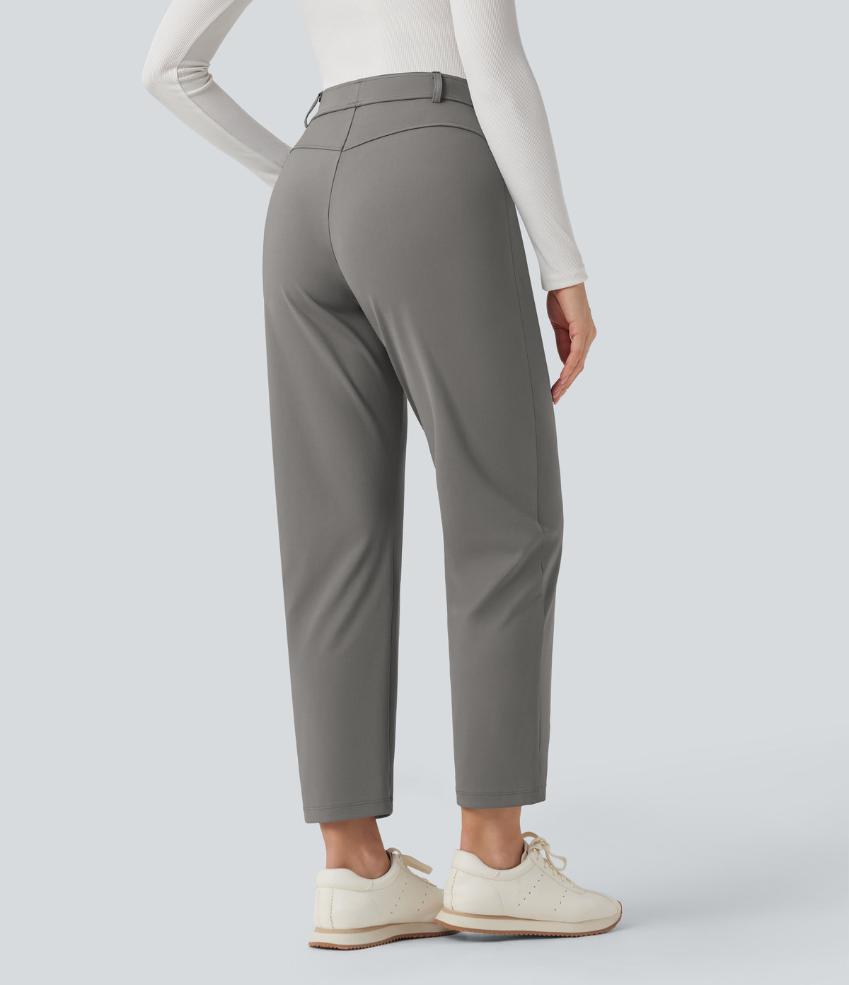 High Waisted 7/8 Work Tapered Trousers with Pockets — Silent Storm — view 2