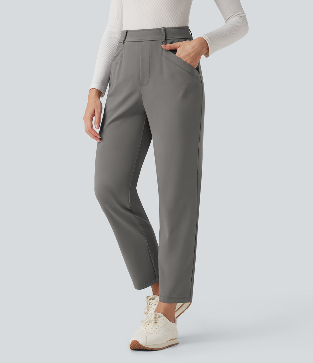 High Waisted 7/8 Work Tapered Trousers with Pockets — Silent Storm — view 3